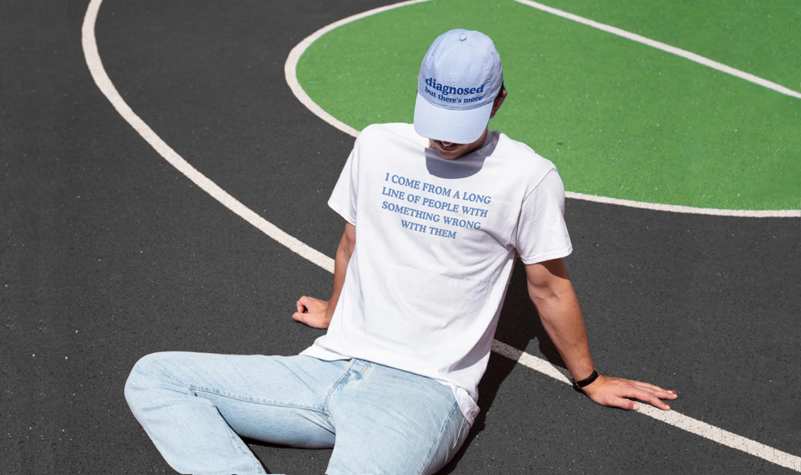 Unhinged, Funny Offensive T-Shirts " I come from a long line of people with something wrong with them" and an embroidered hat " diagnosed but there's more"